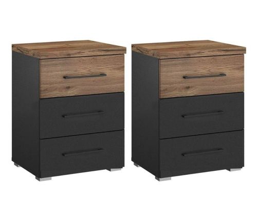 Rauch Winnipeg Metallic Grey 3 Drawer Bedside Table in Pair