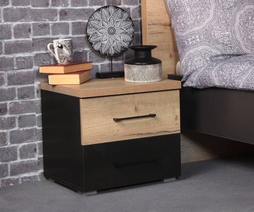 Rauch Winnipeg Metallic Grey Carcase with High Polish White Front 2 Drawer Bedside Table