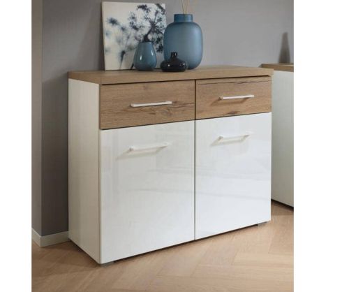 Rauch Winnipeg Alpine White Carcase with High Polish White Front 2 Door 2 Drawer Chest