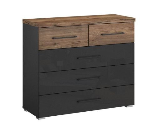 Rauch Winnipeg Metallic Grey Carcase with High Polish White Front 5 Drawer Chest