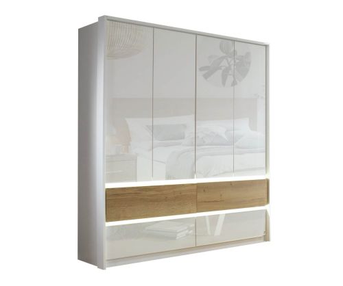 Rauch Winnipeg Alpine White Carcase with High Polish White Front 5 Door 6 Drawer Combi Wardrobe