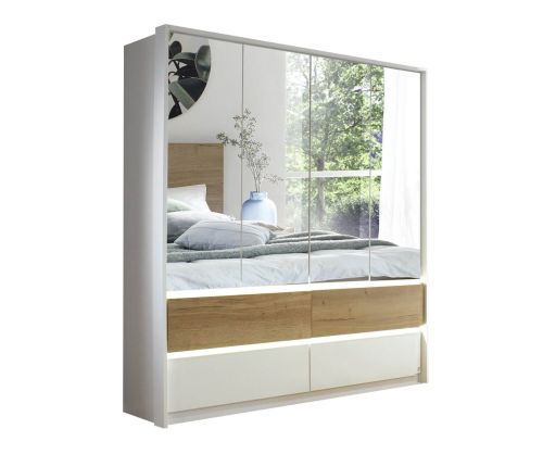 Rauch Winnipeg Metallic Grey 4 Door 4 Mirror Combi Wardrobe with Drawers