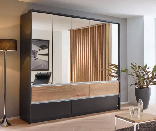 Rauch Winnipeg Metallic Grey 5 Door 5 Mirror Combi Wardrobe with Drawers