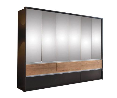 Rauch Winnipeg Metallic Grey 6 Door 6 Mirror Combi Wardrobe with Drawers