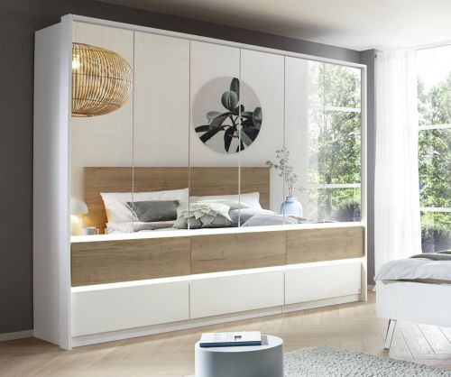 Rauch Winnipeg Alpine White 6 Door 6 Mirror Combi Wardrobe with Drawers