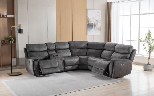 Seville Black Fabric Recliner 2 Corner 2 Wedge Sofa with Arms