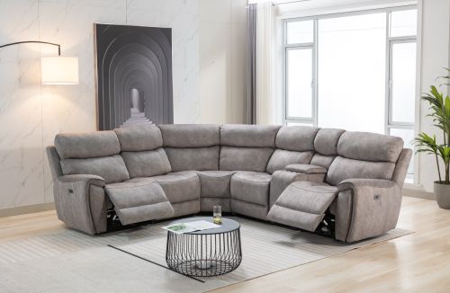 Seville Silver Fabric Recliner 2 Corner 2 Wedge Sofa with Arms