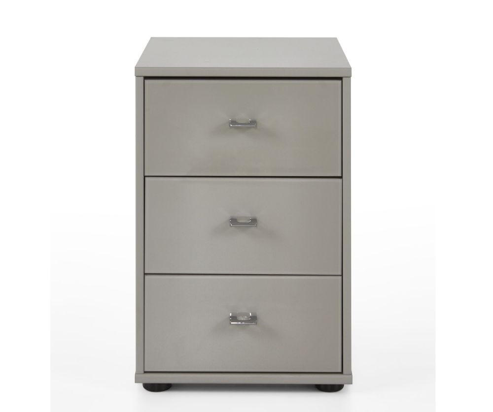 Wiemann Vip Vigo Glass Pebble Grey 3 Drawer Bedside Cabinet