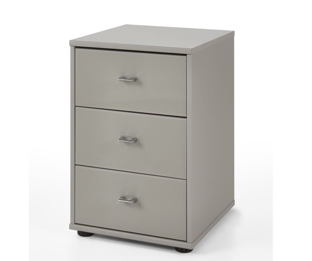 Wiemann Vip Vigo Glass Pebble Grey 3 Drawer Bedside Cabinet