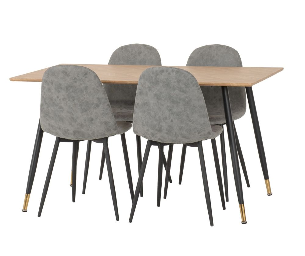 Seconique Furniture Hamilton Medium Dining Set - Medium Oak Effect With Athens Black and Grey Faux Leather Dining Chairs