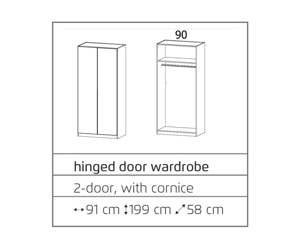 Rauch Texas Alpine White 2 Door Wardrobe with Cornice