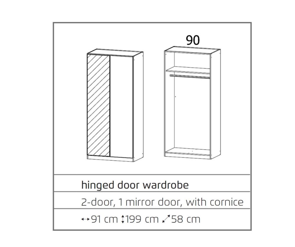 Rauch Texas Sonoma Oak 2 Door 1 Mirror Wardrobe with Cornice