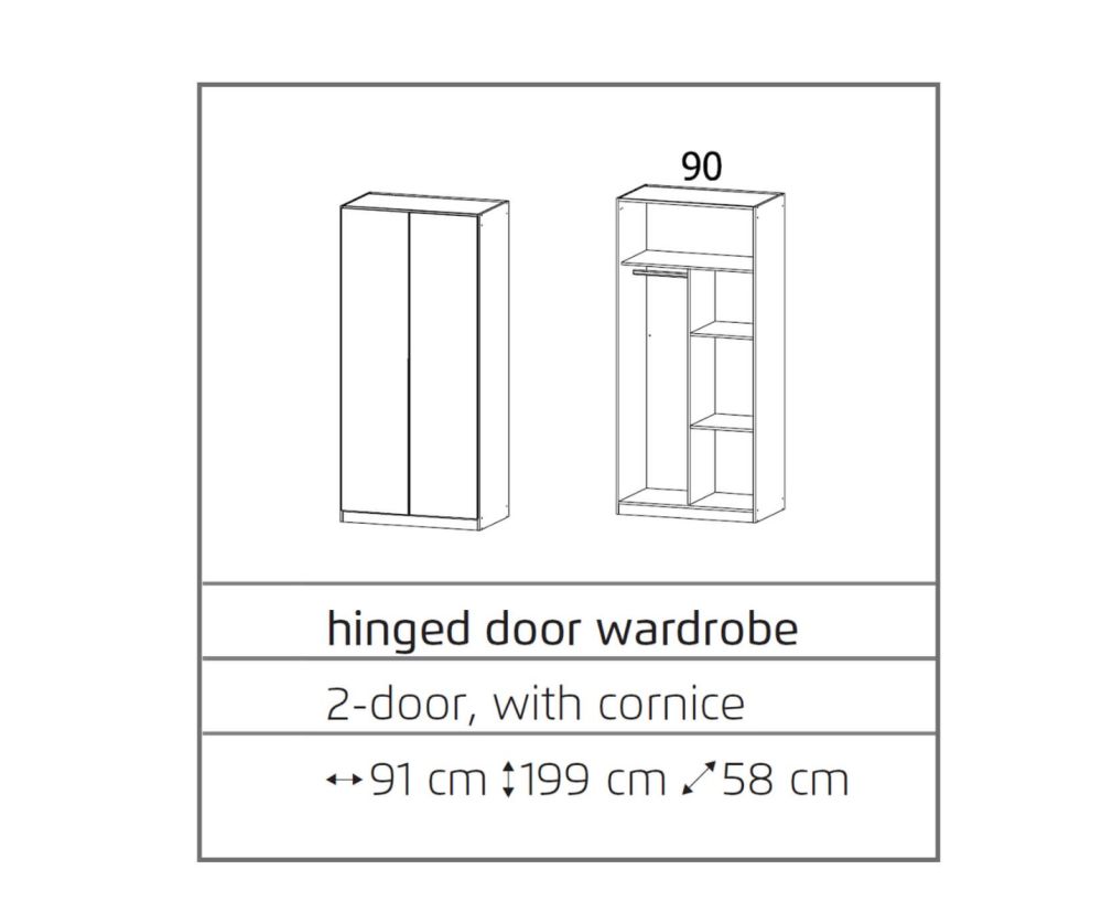 Rauch Texas Sonoma Oak Carcase with Alpine White Front 2 Door Wardrobe With Shelves