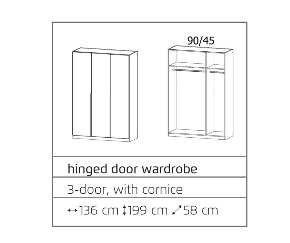 Rauch Texas Sonoma Oak 3 Door Wardrobe with Cornice