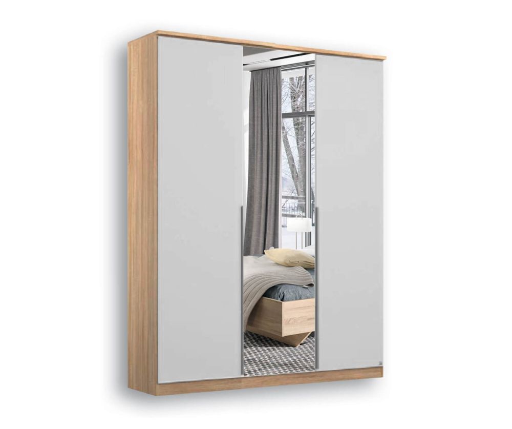Rauch Texas Sonoma Oak 4 Door 2 Mirror Wardrobe with Cornice