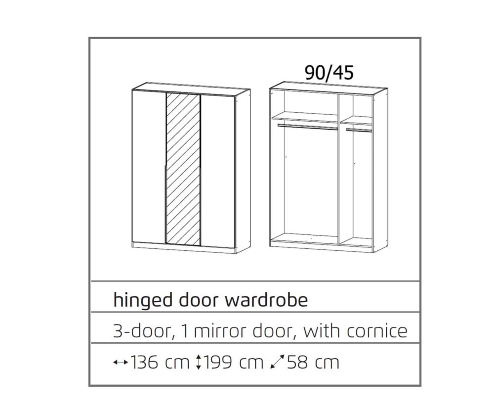 Rauch Texas Sonoma Oak 3 Door 1 Mirror Wardrobe with Cornice