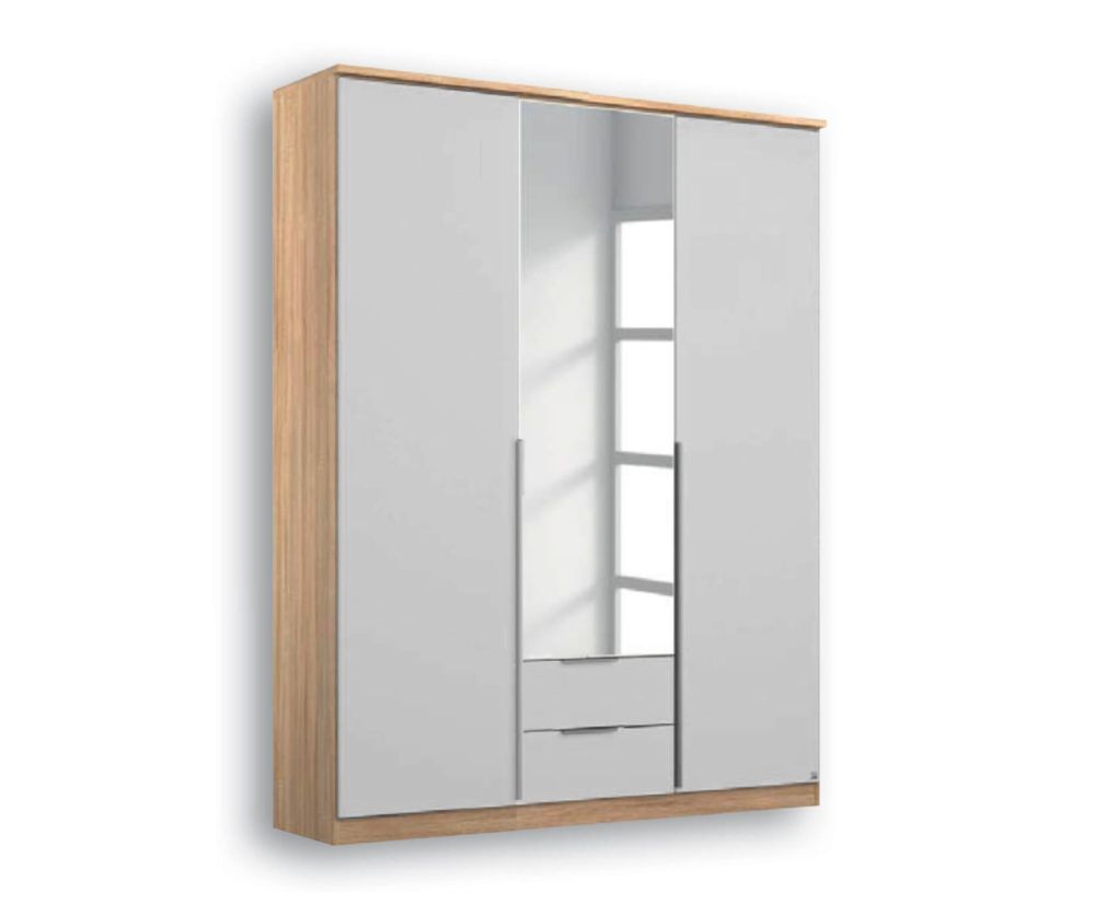 Rauch Texas Sonoma Oak 3 Door 1 Mirror Wardrobe with 2 Drawers