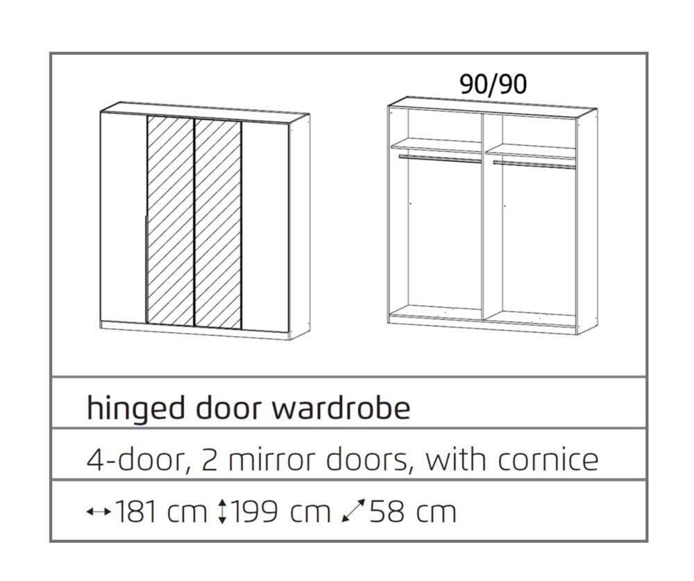 Rauch Texas Alpine White 4 Door 2 Mirror Wardrobe with Cornice