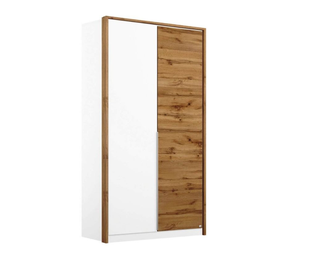 Rauch Bellezza Alpine White with High Polish White 2 Door Wardrobe with Silk Grey Application (W96cm)