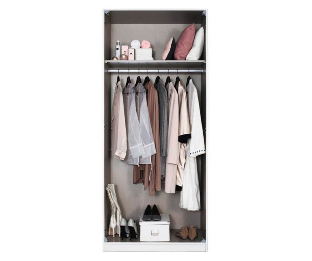Rauch Bellezza Alpine White with High Polish White 2 Door Wardrobe with Wotan Oak Application (W96cm)