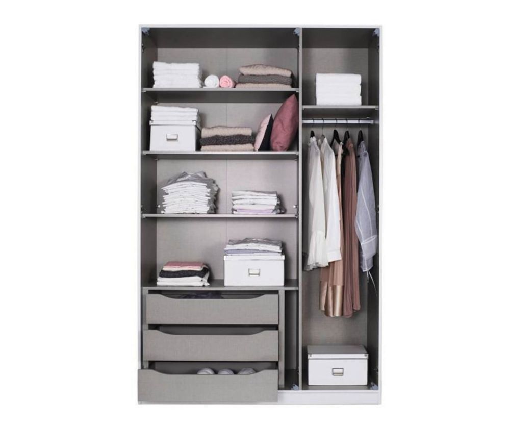 Rauch Bellezza Alpine White with High Polish White 3 Door Wardrobe with Wotan Oak Application (W141cm)