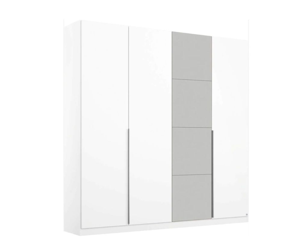 Rauch Bellezza Alpine White with High Polish White 4 Door Wardrobe with Silk Grey Application (W185cm)