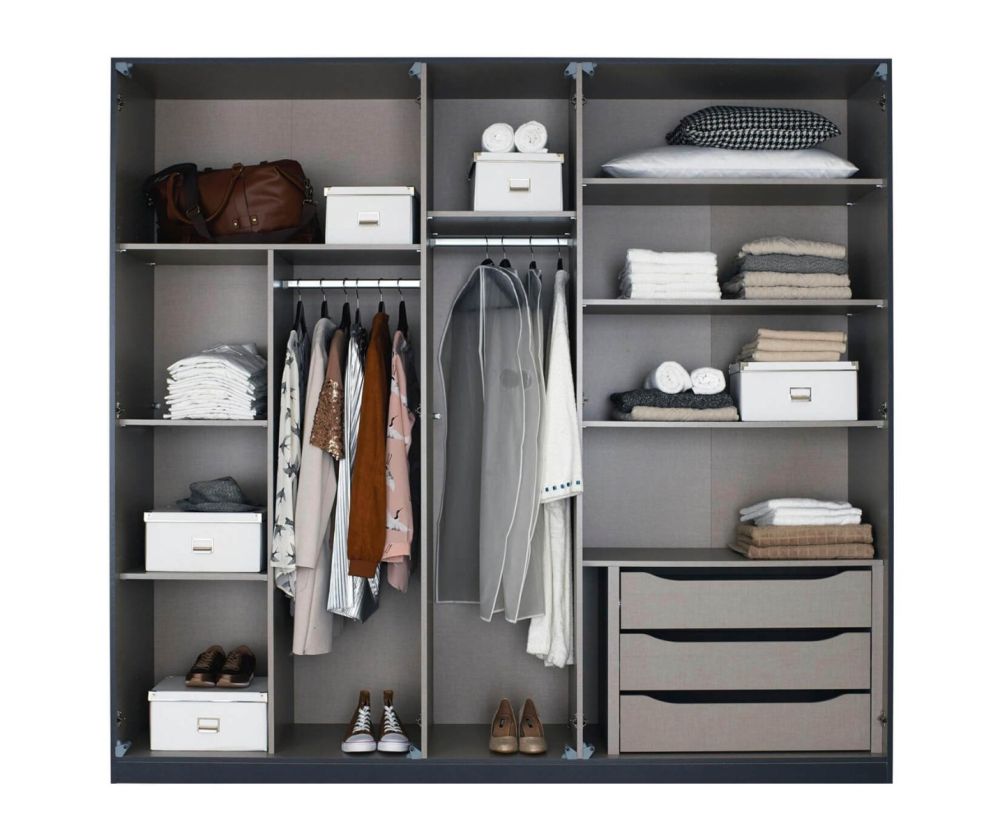 Rauch Bellezza Alpine White with High Polish White 5 Door Wardrobe with Silk Grey Application (W230cm)