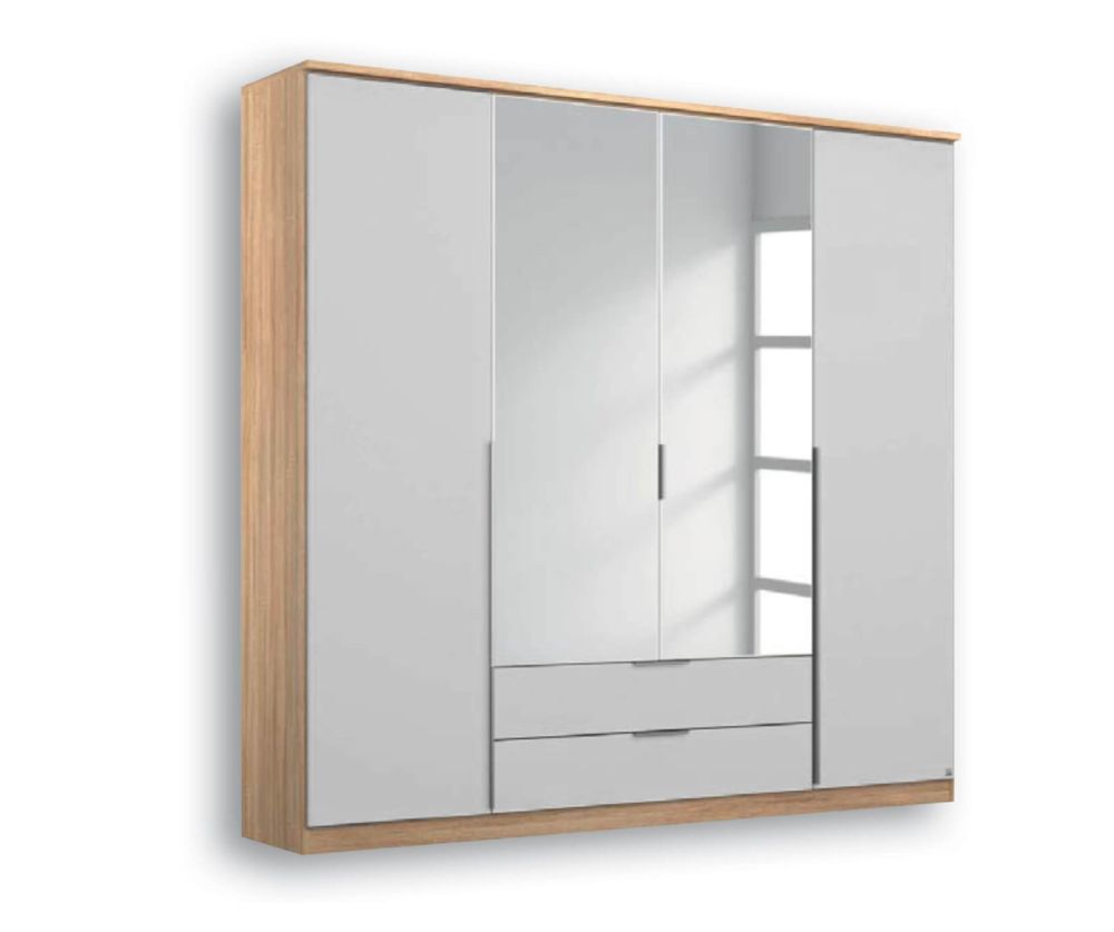 Rauch Texas Sonoma Oak 4 Door 2 Mirror Wardrobe with 2 Drawers