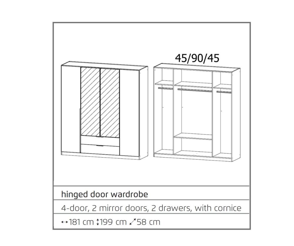 Rauch Texas Alpine White 4 Door 2 Mirror Wardrobe with 2 Drawers