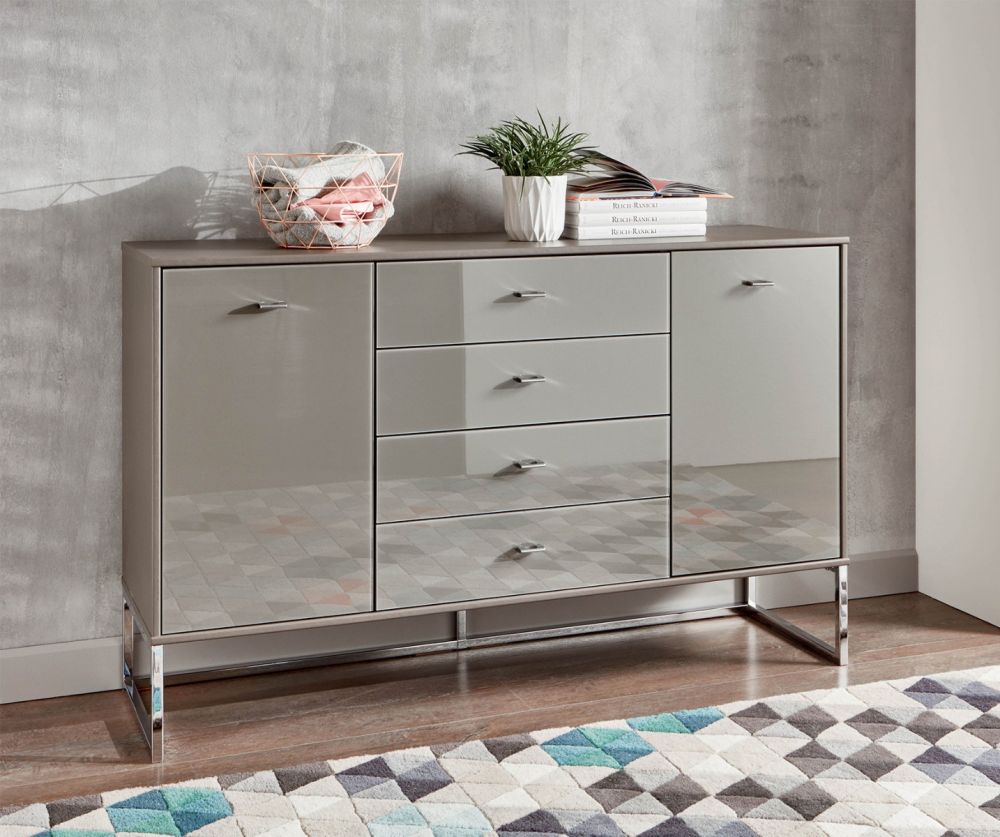 Wiemann Vip Vigo Glass Pebble Grey 2 Door 4 Drawer Combi Dresser