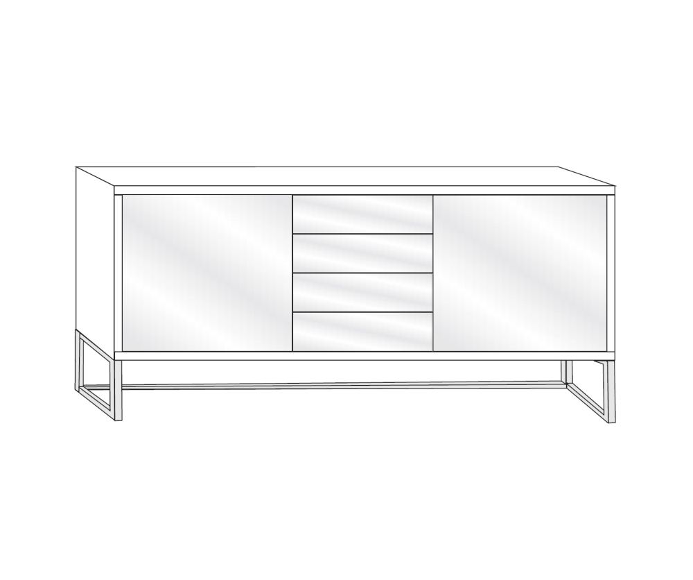 Wiemann Kansas 2 Door 4 Drawer Dresser with Champagne Glass Front - H 70cm