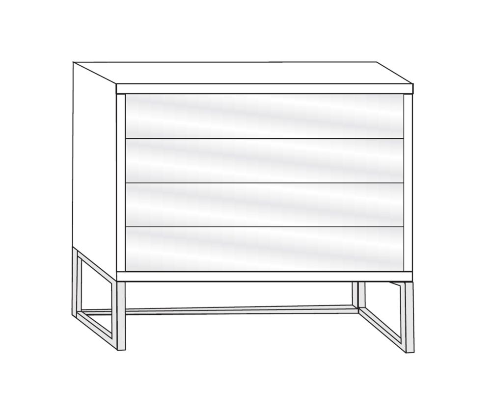 Wiemann Kansas 4 Drawer Chest with Champagne Glass Front and Chrome Angled Feet - W 40cm
