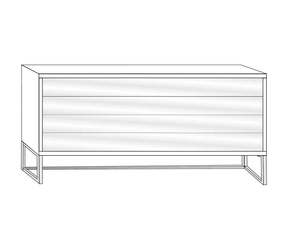 Wiemann Kansas 4 Drawer Chest with White Glass Front and Chrome Angled Feet - W 141cm