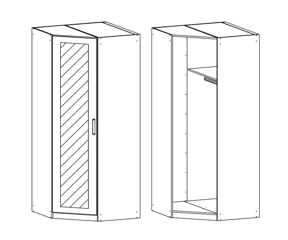 Rauch Rivera Alpine White 1 Door 1 Mirror Corner Wardrobe with Cornice (W91cm)