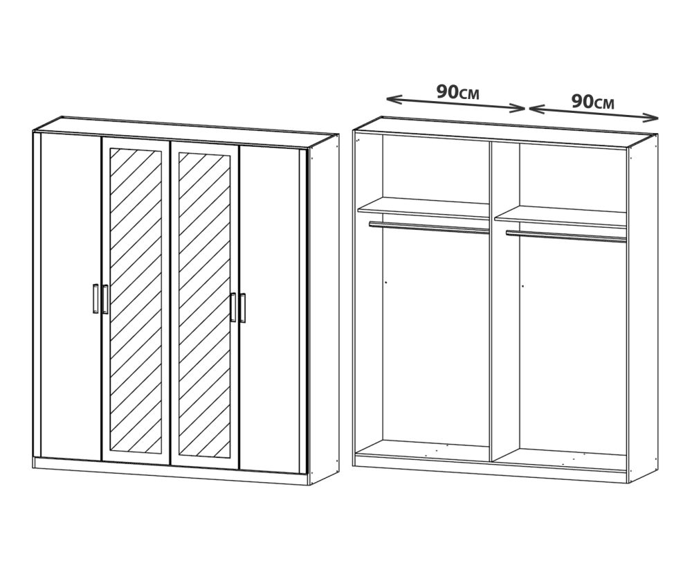 Rauch Rivera Sonoma Oak 4 Door 2 Mirror Wardrobe with Cornice (W181cm)