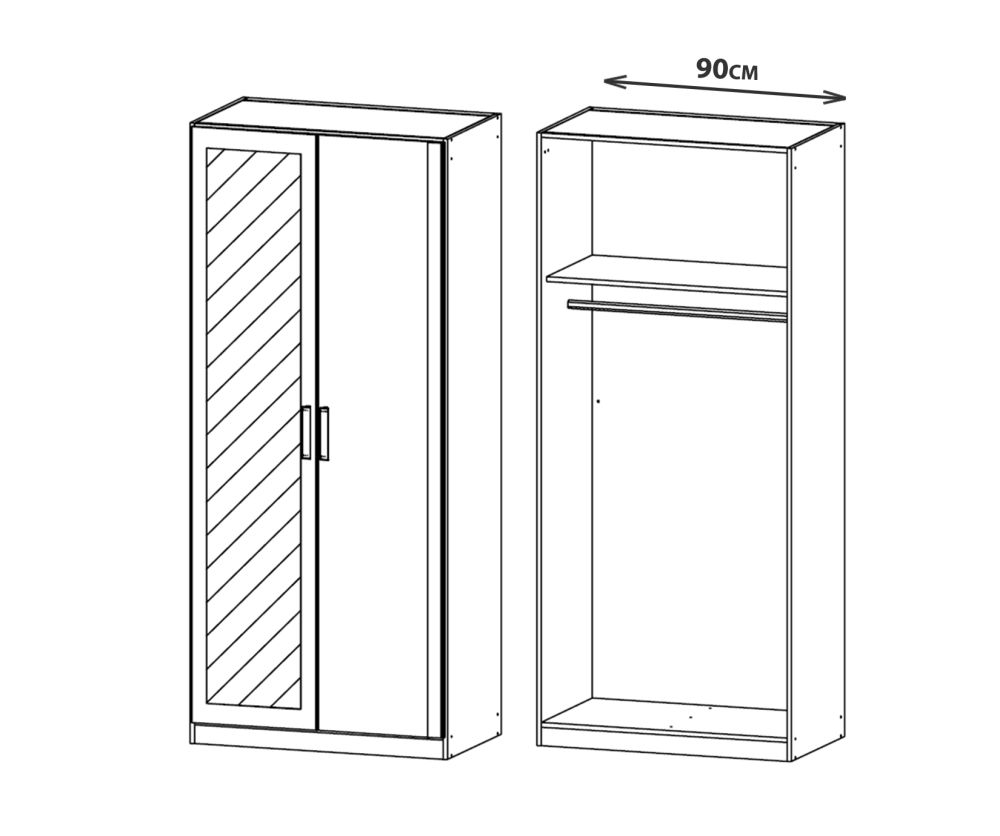 Rauch Rivera Sonoma Oak 2 Door 1 Left Mirror Wardrobe with Cornice (W91cm)