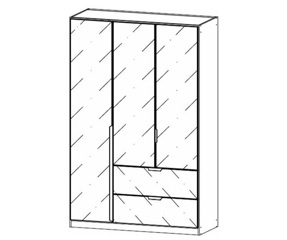 Rauch Modern Quadra Spin Metallic Grey Carcase with Basalt Glass Front 3 Glass door 2 Drawer Combi Wardrobe