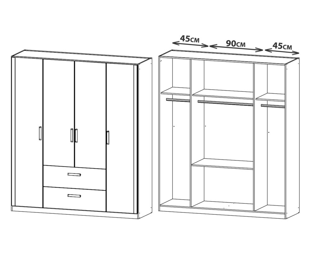 Rauch Rivera Sonoma Oak 4 Door 2 Drawer Combi Wardrobe with Cornice (W181cm)