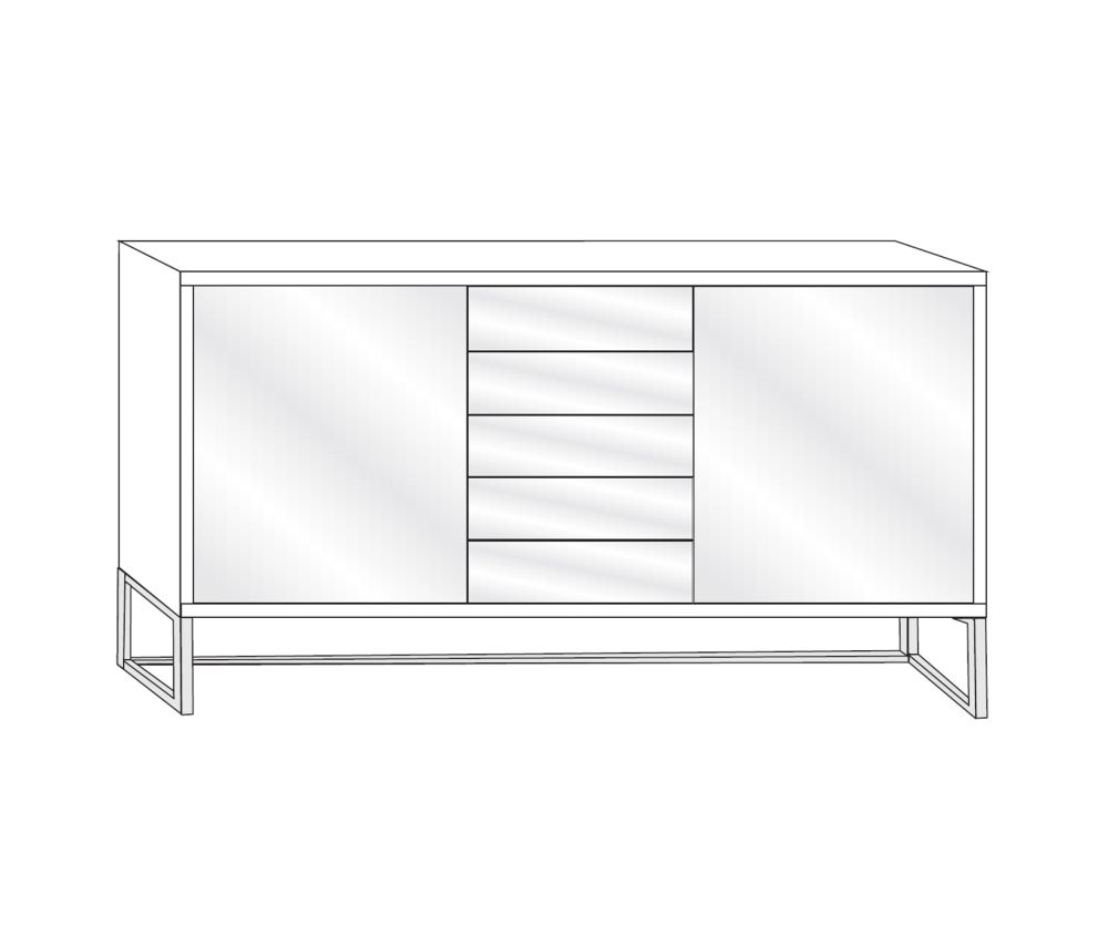 Wiemann Kansas 2 Door 5 Drawer Dresser with Champagne Glass Front - H 86cm