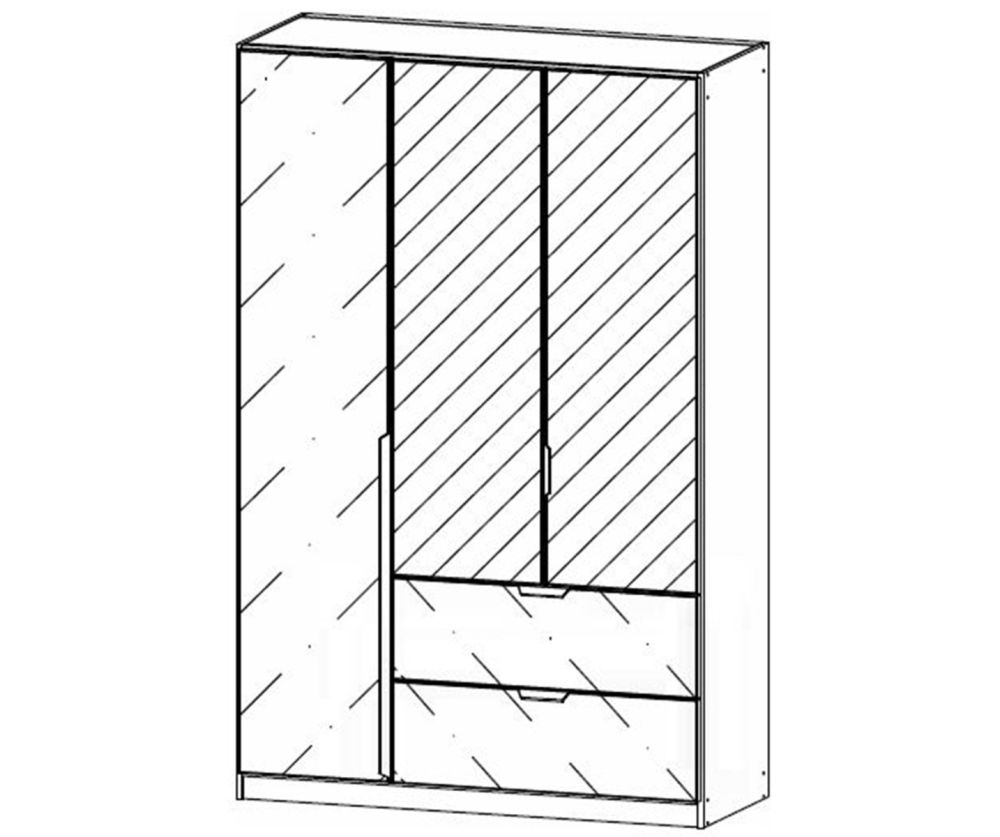 Rauch Modern Quadra Spin Alpine White Carcase with White Glass Front 3 Door 2 Glass Drawer Combi Wardrobe with Mirror