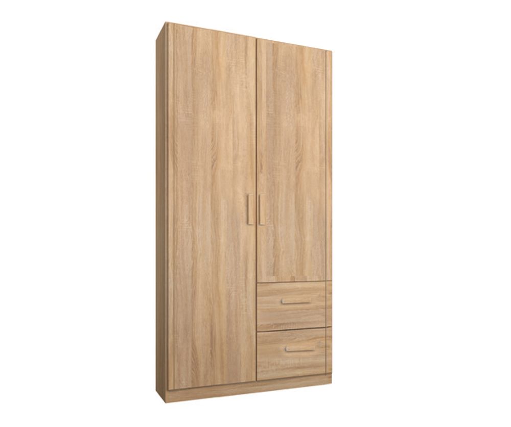 Rauch Rivera Sonoma Oak 2 Door 2 Drawer Right Combi Wardrobe with Cornice (W91cm)