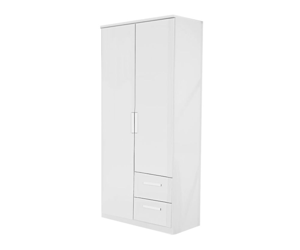 Rauch Rivera Alpine White 2 Door 2 Drawer Right Combi Wardrobe with Cornice (W91cm)