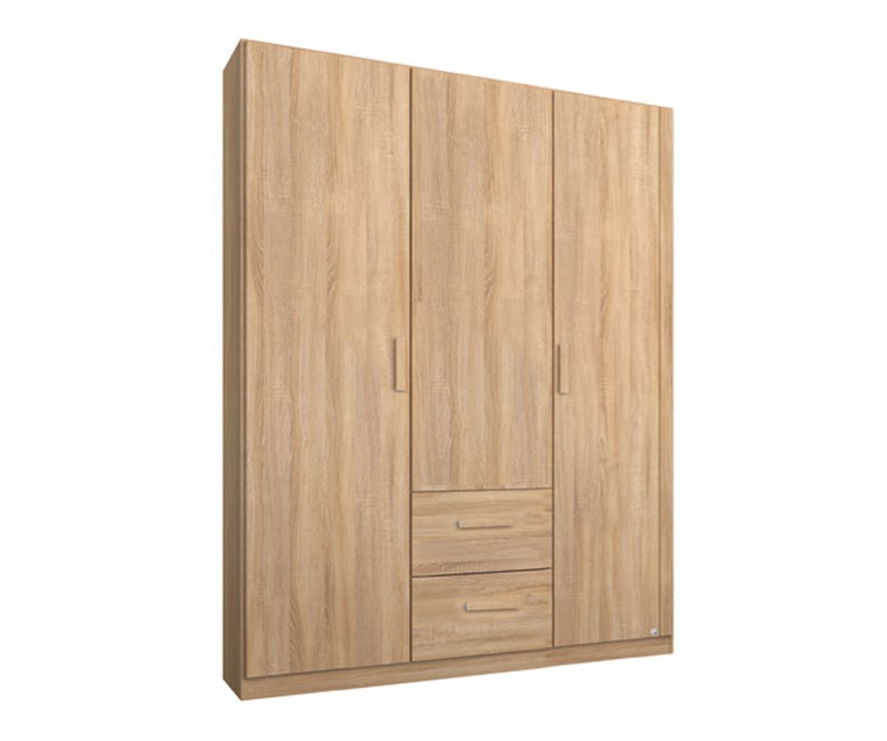 Rauch Rivera Sonoma Oak 3 Door 2 Drawer Combi Wardrobe with Cornice (W136cm)