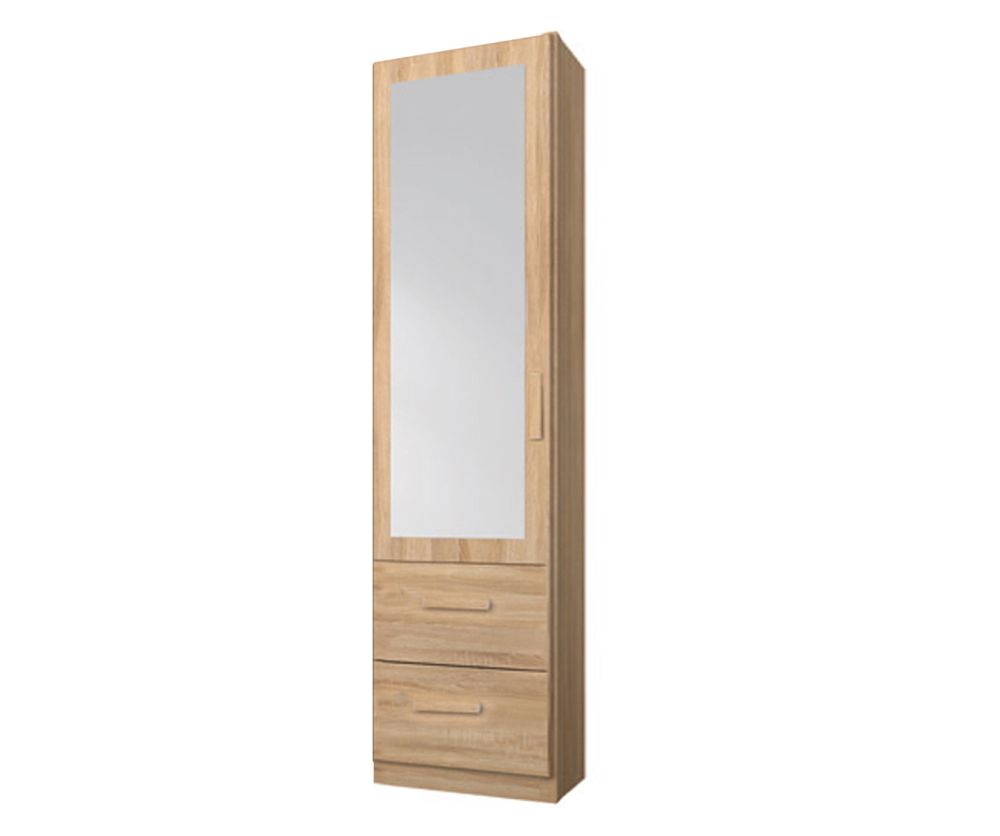 Rauch Rivera Sonoma Oak 1 Left Door 1 Mirror 2 Drawer Combi Wardrobe with Cornice (W47cm)