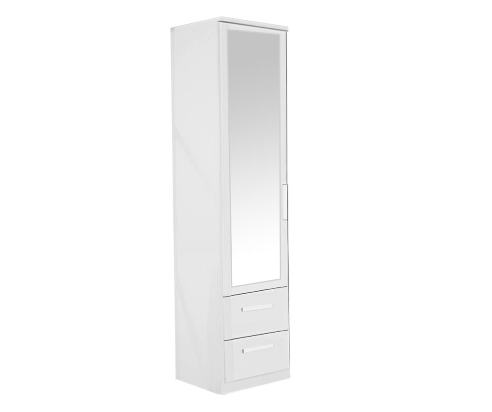 Rauch Rivera Alpine White 1 Left Door 1 Mirror 2 Drawer Combi Wardrobe with Cornice (W47cm)