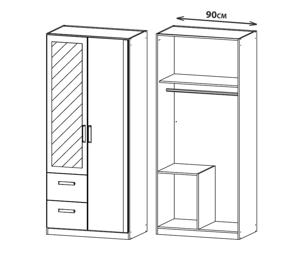 Rauch Rivera Sonoma Oak 2 Door 1 Left Mirror 2 Drawer Combi Wardrobe with Cornice (W91cm)