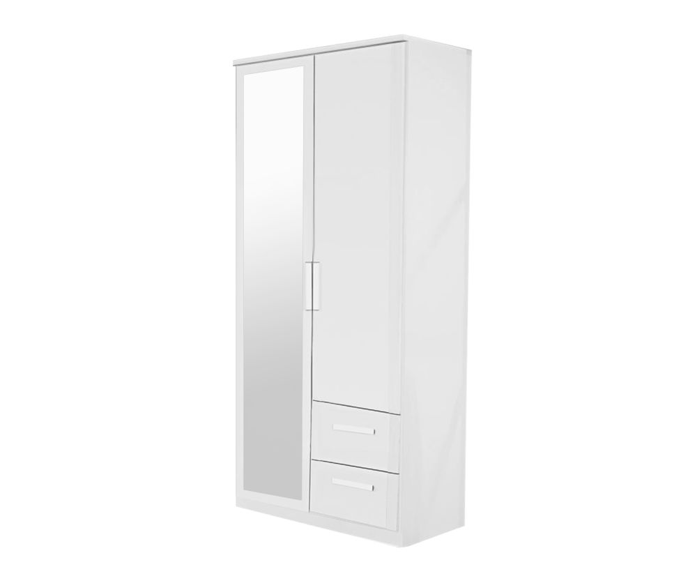 Rauch Rivera Alpine White 2 Door 1 Left Mirror 2 Right Drawer Combi Wardrobe with Cornice (W91cm)