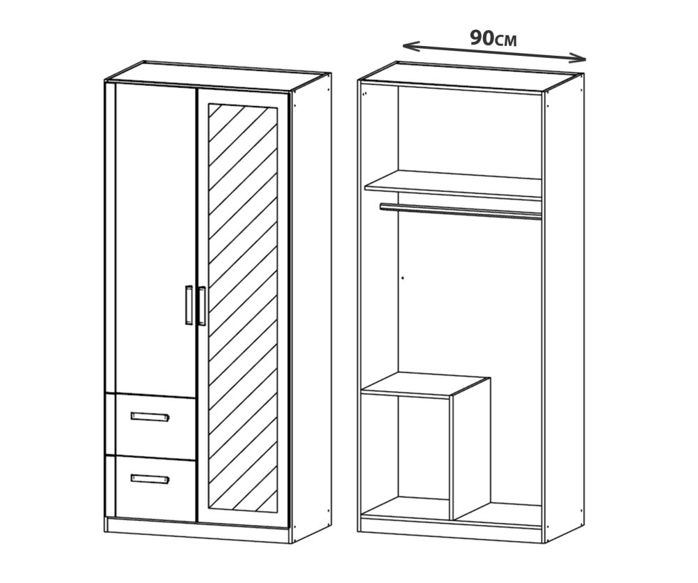 Rauch Rivera Sonoma Oak 2 Door 1 Right Mirror 2 Drawer Combi Wardrobe with Cornice (W91cm)