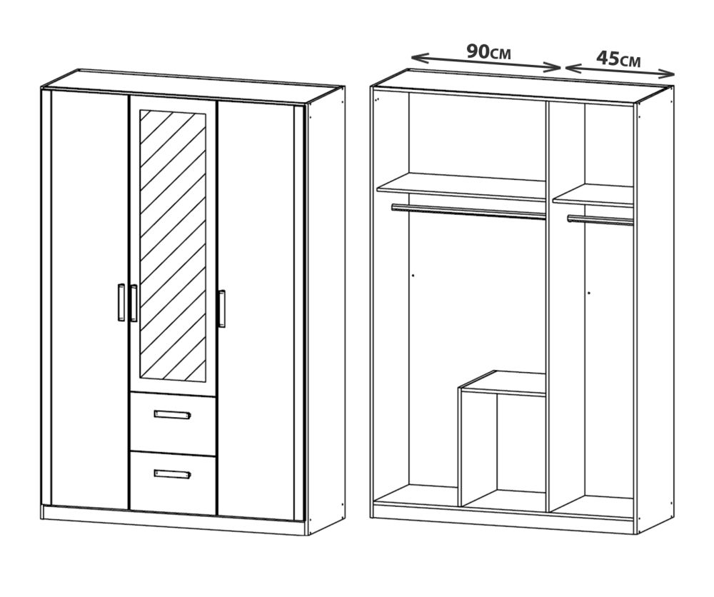 Rauch Rivera Sonoma Oak 3 Door 1 Mirror 2 Drawer Combi Wardrobe with Cornice (W136cm)