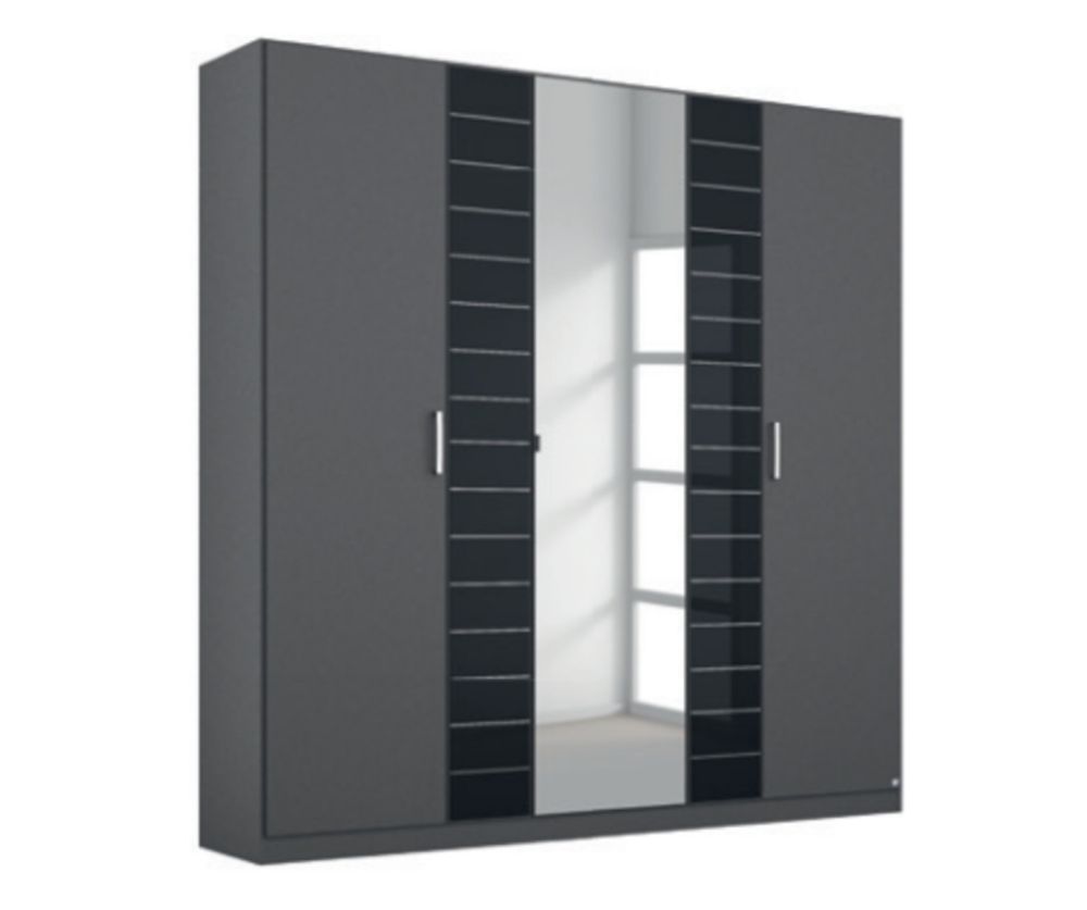 Rauch Terano Metallic Grey with White Glass Overlay 5 Door 2 Glass Door Wardrobe with Mirror(W181cm)